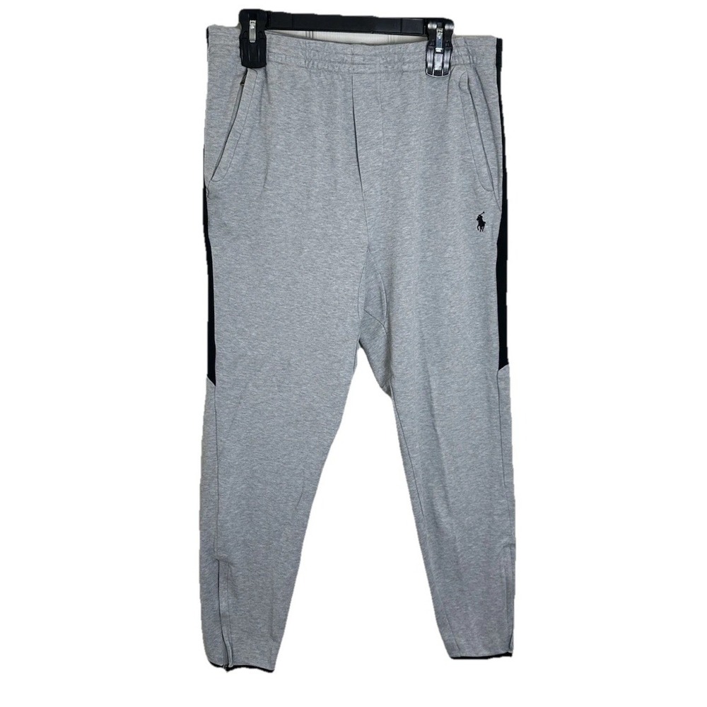 Polo Ralph Lauren Track‎ Pant Zip Pockets Gray Hthr Black Pony Side Stripe Large